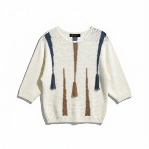 Vintage Organically Grown Sweaters Boho Boxy Tassel Knit Small